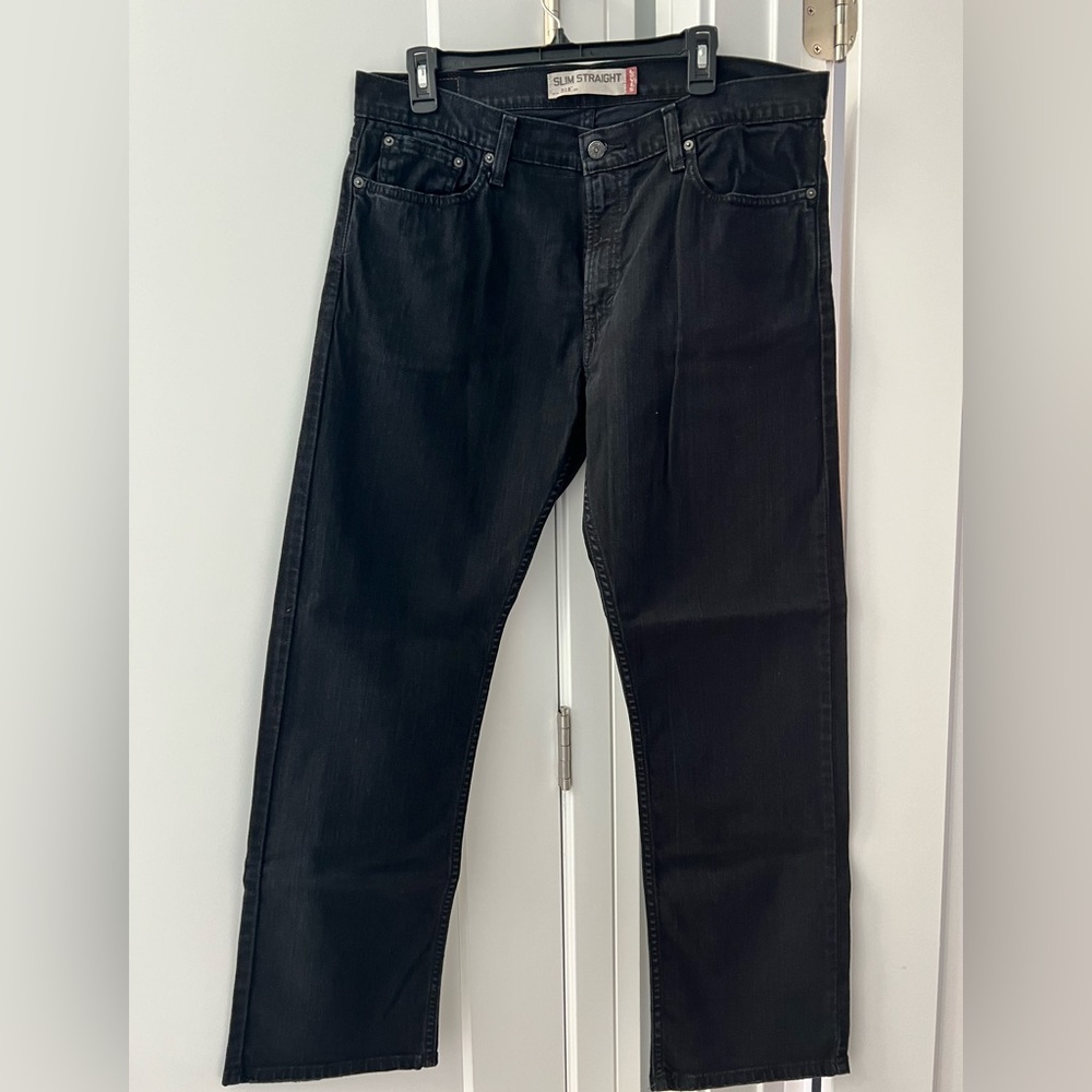 Levi's 514 Men's Black Zip Fly Stretch Straight Leg Fit Denim Jeans sz 36 x 30
